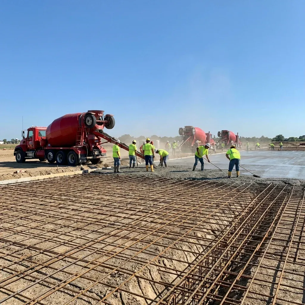 Commercial concrete crew working on a site near Madison, AL