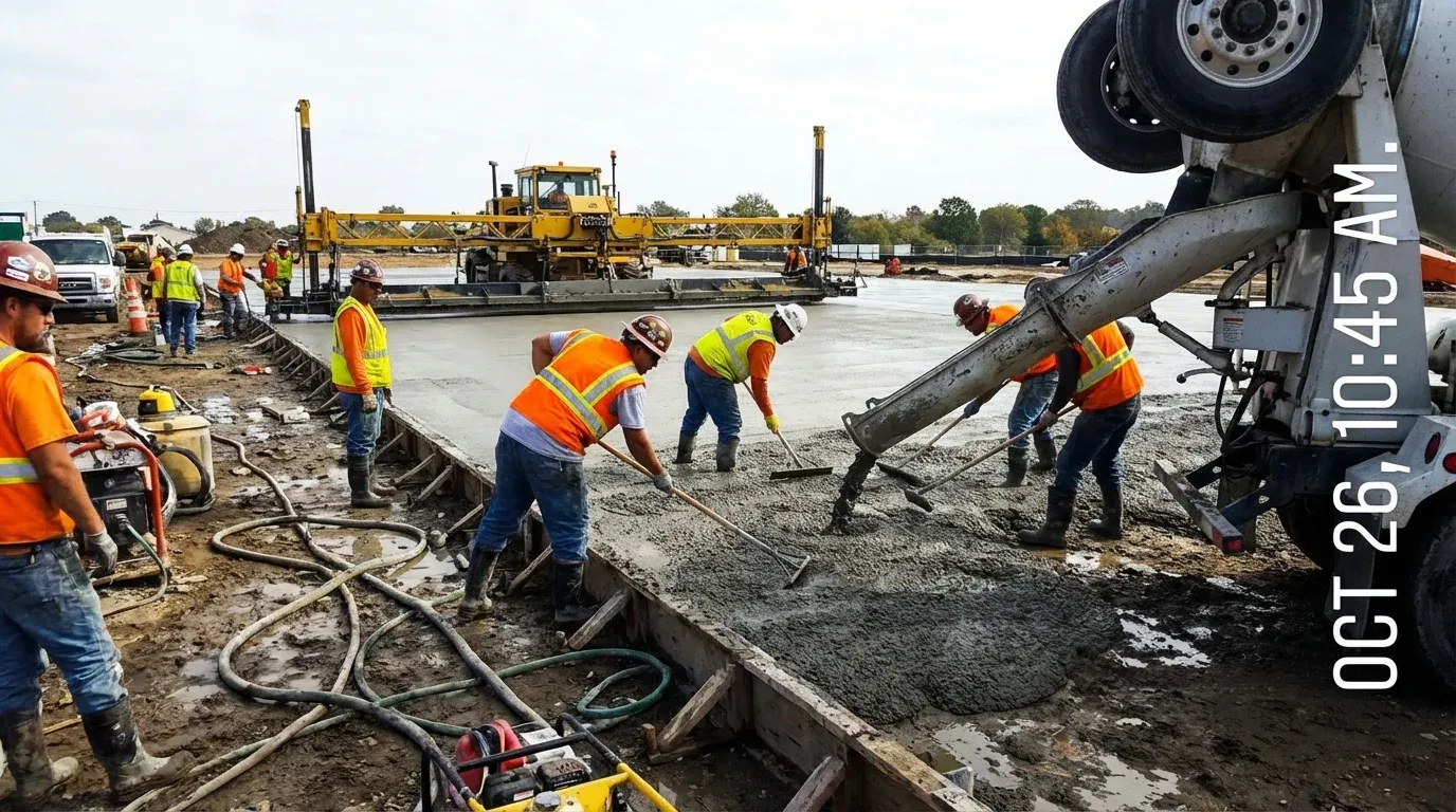 Commercial concrete parking lot being poured near Madison, AL