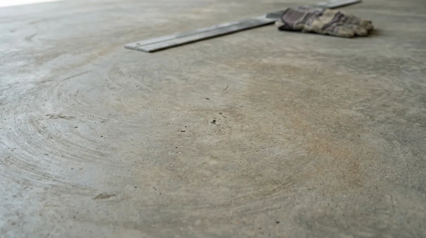 Power trowel finishing a commercial concrete slab near Madison, AL