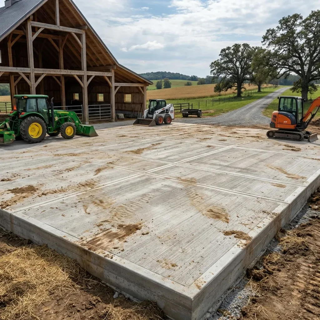 Concrete barn pad and equipment slab near Madison, AL