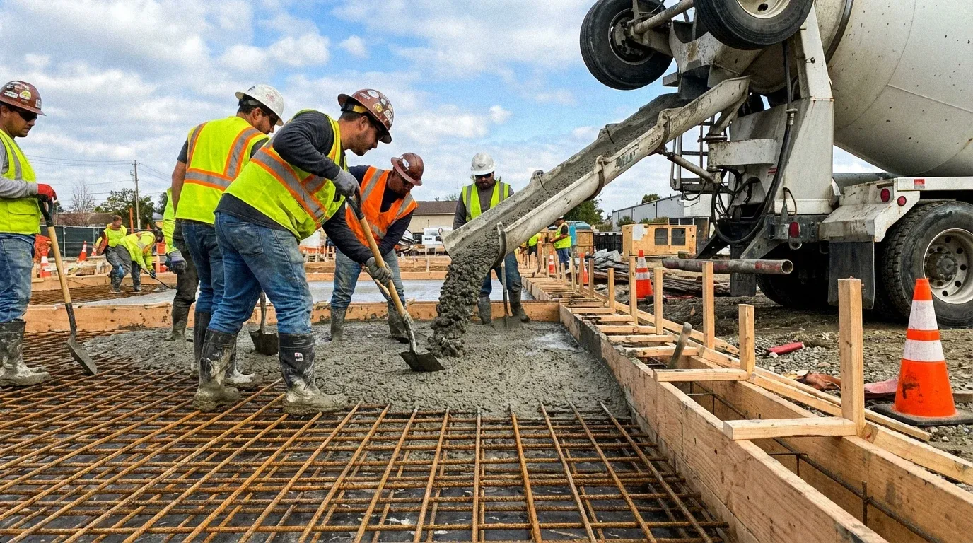 Rebar mat installed in a concrete foundation before the pour in Madison, AL