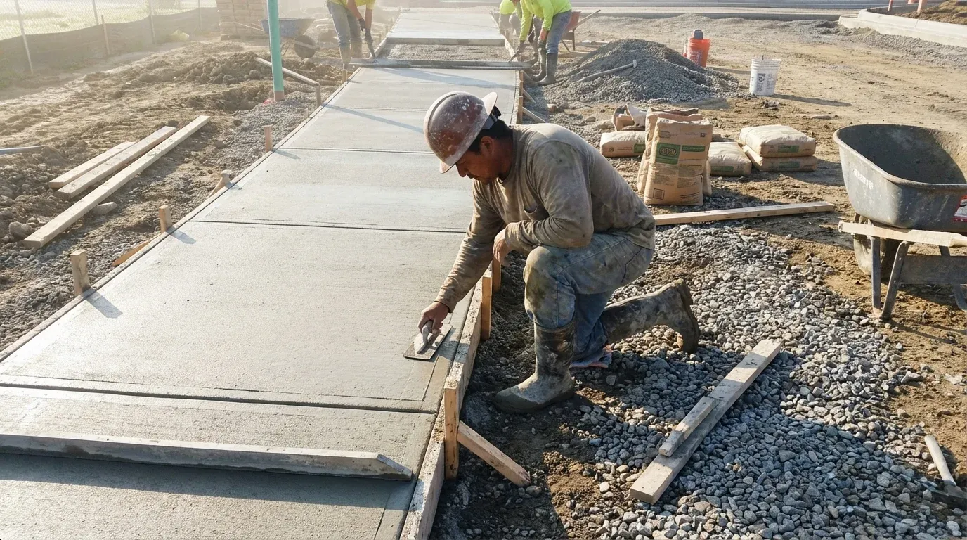 Concrete sidewalk forms being set at a home in Madison, AL
